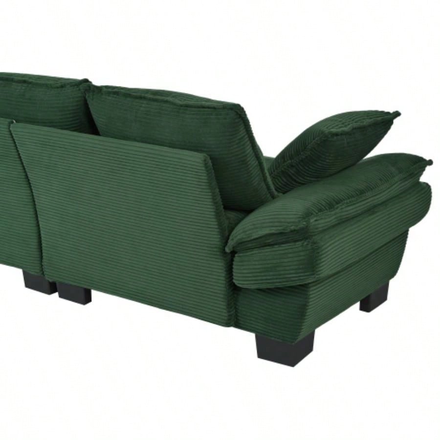 U - Style 85.4 Modern Curved Sofa, Back Upholstered Couch with 2 Decorative Throw Pillows, Corduroy Fabric Couch Living Room, Bedroom, Apartment