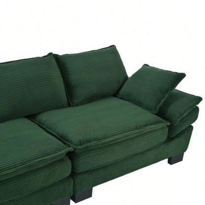 U - Style 85.4 Modern Curved Sofa, Back Upholstered Couch with 2 Decorative Throw Pillows, Corduroy Fabric Couch Living Room, Bedroom, Apartment