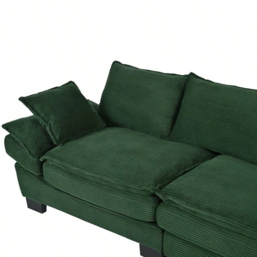 U - Style 85.4 Modern Curved Sofa, Back Upholstered Couch with 2 Decorative Throw Pillows, Corduroy Fabric Couch Living Room, Bedroom, Apartment