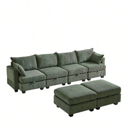 113.5 Modular Sectiona Corduroy Sofa, Sectional Couches Living Room U Shaped Sectional Couch with Storage Ottoman, 6 Seats Convertible Sectionals with Chaise