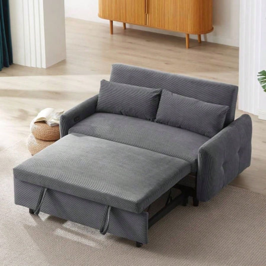 57.48 Pull - out Sofa Bed Convertible Couch 2 Loveseat Sofa Modern Sleeper Sofa with Two Throw Pillows and USB Ports Living Room, Dark Old Sku: WF317760AAR