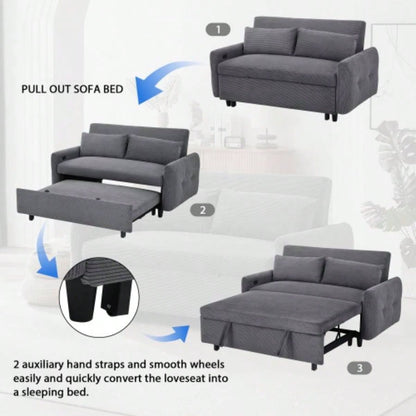 57.48 Pull - out Sofa Bed Convertible Couch 2 Loveseat Sofa Modern Sleeper Sofa with Two Throw Pillows and USB Ports Living Room, Dark Old Sku: WF317760AAR