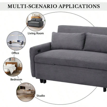 57.48 Pull - out Sofa Bed Convertible Couch 2 Loveseat Sofa Modern Sleeper Sofa with Two Throw Pillows and USB Ports Living Room, Dark Old Sku: WF317760AAR