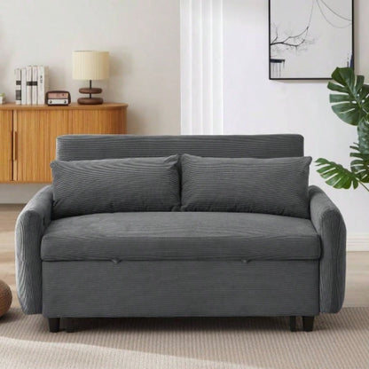 57.48 Pull - out Sofa Bed Convertible Couch 2 Loveseat Sofa Modern Sleeper Sofa with Two Throw Pillows and USB Ports Living Room, Dark Old Sku: WF317760AAR