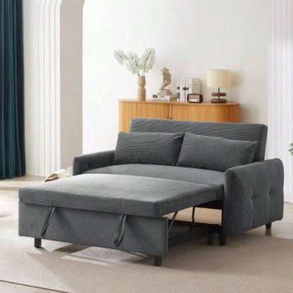 57.48 Pull - out Sofa Bed Convertible Couch 2 Loveseat Sofa Modern Sleeper Sofa with Two Throw Pillows and USB Ports Living Room, Dark Old Sku: WF317760AAR