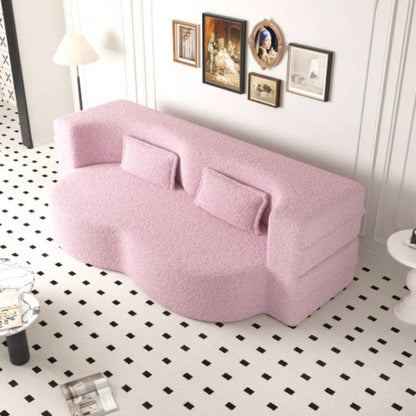 Modern Floor Sofa with 2 Pillows, Convertible Teddy Fabric Foam - Filled Sleeper Sofa Bed, 15 Full Size Folding Mattress Living Room, Guest Bed, Playroom, no assembly required, PinkOld Sku: W1885P230384