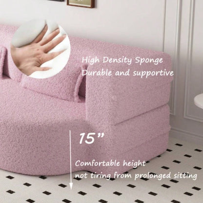 Modern Floor Sofa with 2 Pillows, Convertible Teddy Fabric Foam - Filled Sleeper Sofa Bed, 15 Full Size Folding Mattress Living Room, Guest Bed, Playroom, no assembly required, PinkOld Sku: W1885P230384