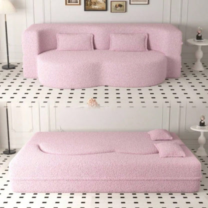 Modern Floor Sofa with 2 Pillows, Convertible Teddy Fabric Foam - Filled Sleeper Sofa Bed, 15 Full Size Folding Mattress Living Room, Guest Bed, Playroom, no assembly required, Old Sku: W1885P230385
