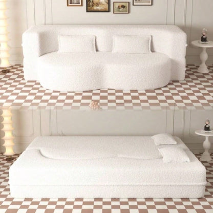 Modern Floor Sofa with 2 Pillows, Convertible Teddy Fabric Foam - Filled Sleeper Sofa Bed, 15 Full Size Folding Mattress Living Room, Guest Bed, Playroom, no assembly required, PinkOld Sku: W1885P230384