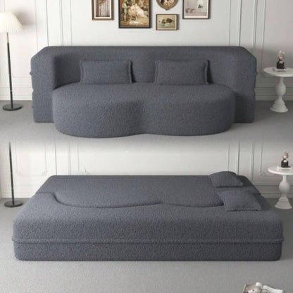 Modern Floor Sofa with 2 Pillows, Convertible Teddy Fabric Foam - Filled Sleeper Sofa Bed, 15 Full Size Folding Mattress Living Room, Guest Bed, Playroom, no assembly required, PinkOld Sku: W1885P230384