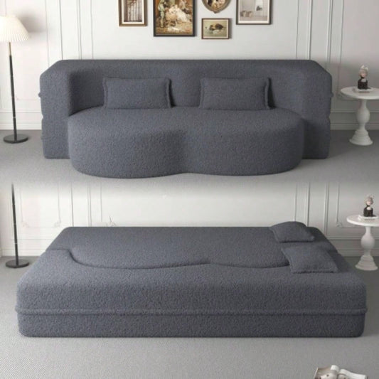 Modern Floor Sofa with 2 Pillows, Convertible Teddy Fabric Foam - Filled Sleeper Sofa Bed, 15 Full Size Folding Mattress Living Room, Guest Bed, Playroom, no assembly required, Old Sku: W1885P230385
