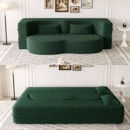 Modern Floor Sofa with 2 Pillows, Convertible Teddy Fabric Foam - Filled Sleeper Sofa Bed, 15 Full Size Folding Mattress Living Room, Guest Bed, Playroom, no assembly required, PinkOld Sku: W1885P230384