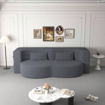 Modern Floor Sofa with 2 Pillows, Convertible Teddy Fabric Foam - Filled Sleeper Sofa Bed, 15 Full Size Folding Mattress Living Room, Guest Bed, Playroom, no assembly required, Old Sku: W1885P230385