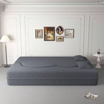 Modern Floor Sofa with 2 Pillows, Convertible Teddy Fabric Foam - Filled Sleeper Sofa Bed, 15 Full Size Folding Mattress Living Room, Guest Bed, Playroom, no assembly required, Old Sku: W1885P230385