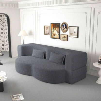 Modern Floor Sofa with 2 Pillows, Convertible Teddy Fabric Foam - Filled Sleeper Sofa Bed, 15 Full Size Folding Mattress Living Room, Guest Bed, Playroom, no assembly required, Old Sku: W1885P230385