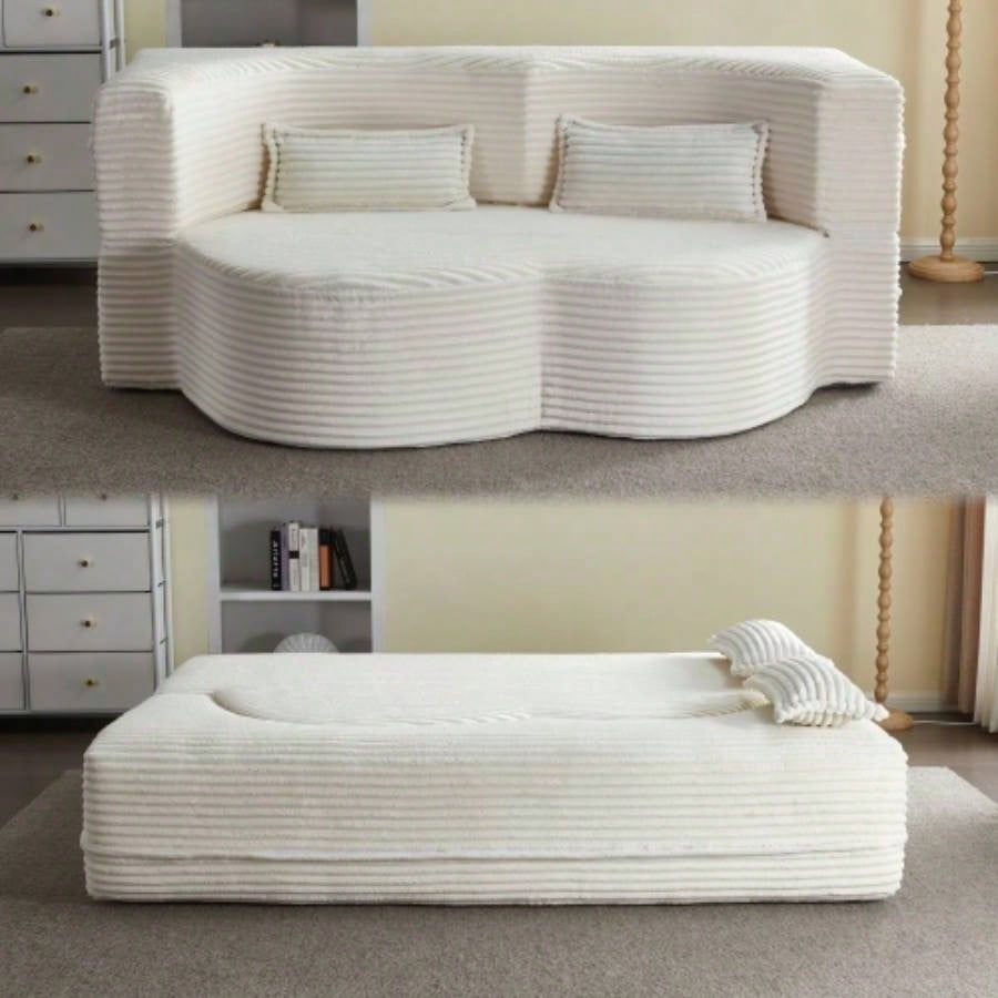 Modern Floor Sofa with 2 Pillows, Convertible Teddy Fabric Foam - Filled Sleeper Sofa Bed, 15 Full Size Folding Mattress Living Room, Guest Bed, Playroom, no assembly required, PinkOld Sku: W1885P230384