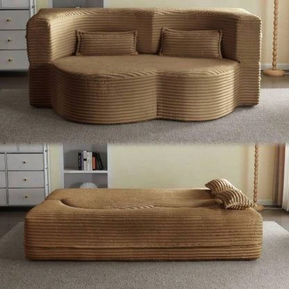 Modern Floor Sofa with 2 Pillows, Convertible Teddy Fabric Foam - Filled Sleeper Sofa Bed, 15 Full Size Folding Mattress Living Room, Guest Bed, Playroom, no assembly required, Old Sku: W1885P230385