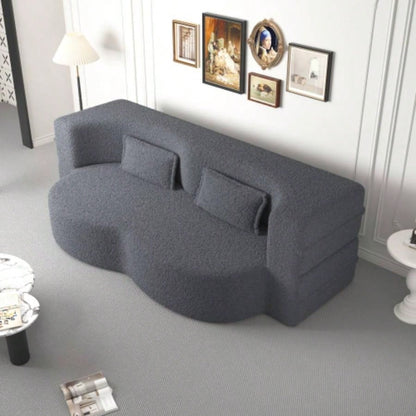Modern Floor Sofa with 2 Pillows, Convertible Teddy Fabric Foam - Filled Sleeper Sofa Bed, 15 Full Size Folding Mattress Living Room, Guest Bed, Playroom, no assembly required, Old Sku: W1885P230385
