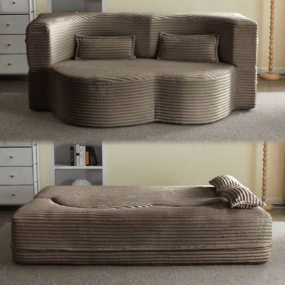 Modern Floor Sofa with 2 Pillows, Convertible Teddy Fabric Foam - Filled Sleeper Sofa Bed, 15 Full Size Folding Mattress Living Room, Guest Bed, Playroom, no assembly required, Old Sku: W1885P230385