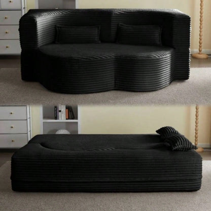 Modern Floor Sofa with 2 Pillows, Convertible Teddy Fabric Foam - Filled Sleeper Sofa Bed, 15 Full Size Folding Mattress Living Room, Guest Bed, Playroom, no assembly required, PinkOld Sku: W1885P230384