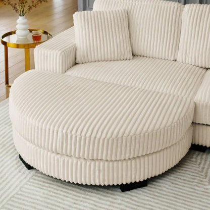 Corduroy Tufted Upholstered Sleeper Sectional Sofa, L - Shaped Modular Convertible Sofa, - shaped footstool can be placed freely on left and right - Beige