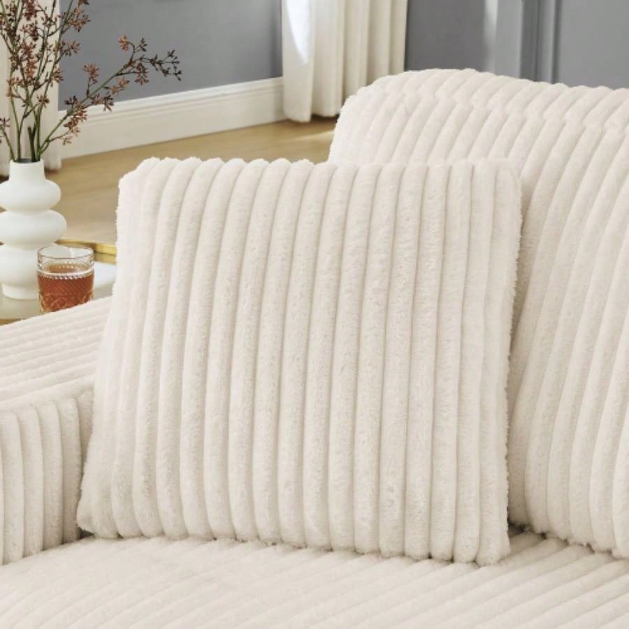 Corduroy Tufted Upholstered Sleeper Sectional Sofa, L - Shaped Modular Convertible Sofa, - shaped footstool can be placed freely on left and right - Beige