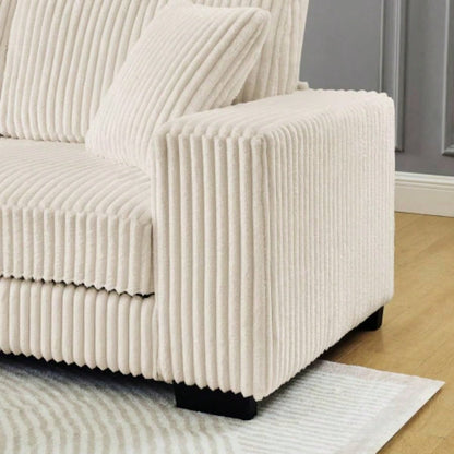 Corduroy Tufted Upholstered Sleeper Sectional Sofa, L - Shaped Modular Convertible Sofa, - shaped footstool can be placed freely on left and right - Beige