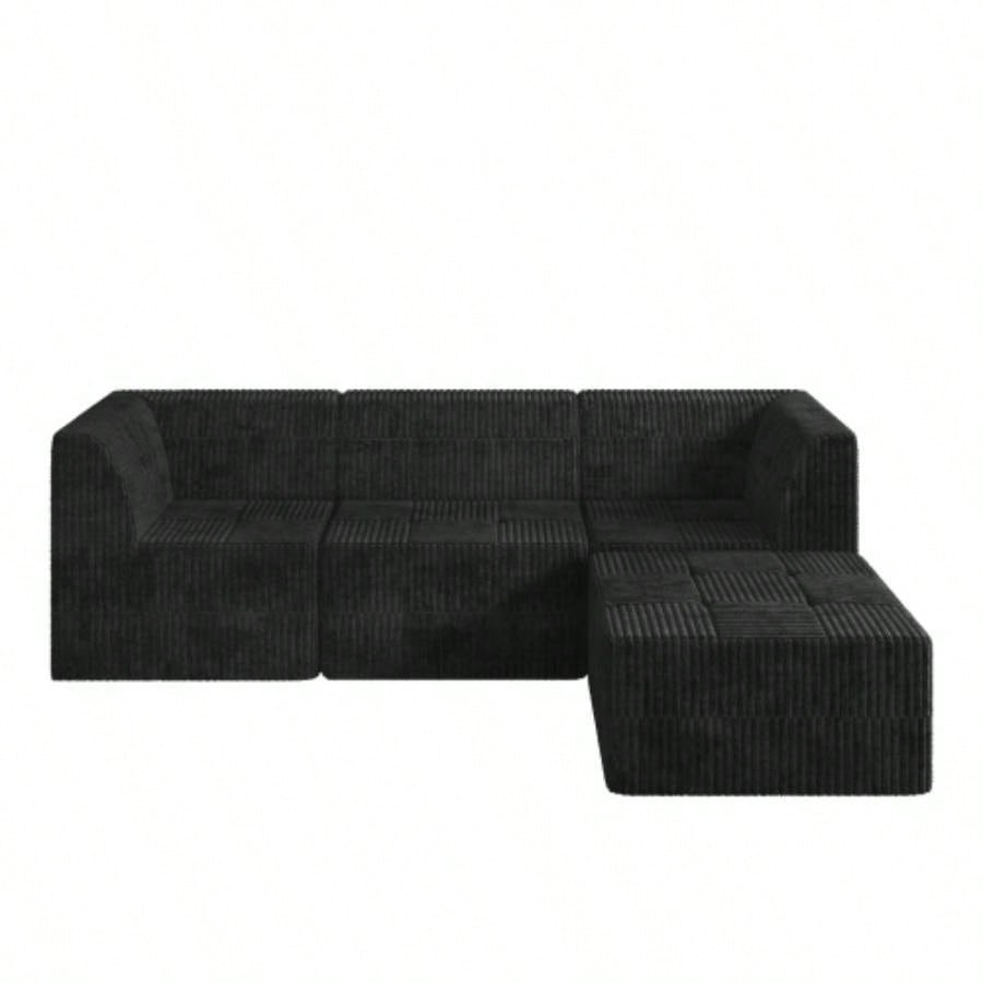 L shape Modular Sectional Sofa, Compressed Sectional Sofa Modern Minimalist Style Corduroy Couch, Sleeper Sofa Living Room, Bedroom, Comfy Compressed Sofa Couch Space - Efficient Design - black