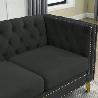 Contact us 3D modeling Velvet Sofa Living Room, Buttons Tufted Square Arm Couch, Modern Couch Upholstered Button and Metal, Sofa Couch Bedroom, Black Velvet, 2PCS