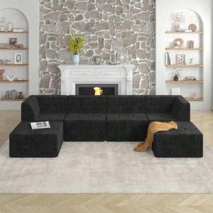 L shape Modular Sectional Sofa, Compressed Sectional Sofa Modern Minimalist Style Corduroy Couch, Sleeper Sofa Living Room, Bedroom, Comfy Compressed Sofa Couch Space - Efficient Design - black