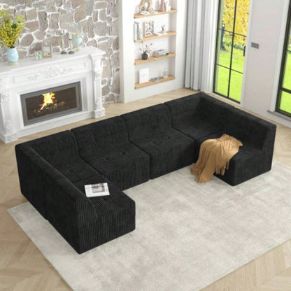 L shape Modular Sectional Sofa, Compressed Sectional Sofa Modern Minimalist Style Corduroy Couch, Sleeper Sofa Living Room, Bedroom, Comfy Compressed Sofa Couch Space - Efficient Design - black