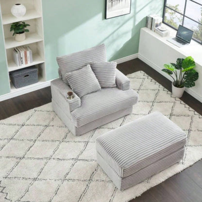 39 - inch Spring upholstered armchair and Ottoman set - comfortable single sofa with cup holder and corduroy fabric, living room or bedroom