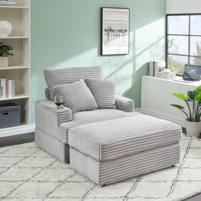 39 - inch Spring upholstered armchair and Ottoman set - comfortable single sofa with cup holder and corduroy fabric, living room or bedroom