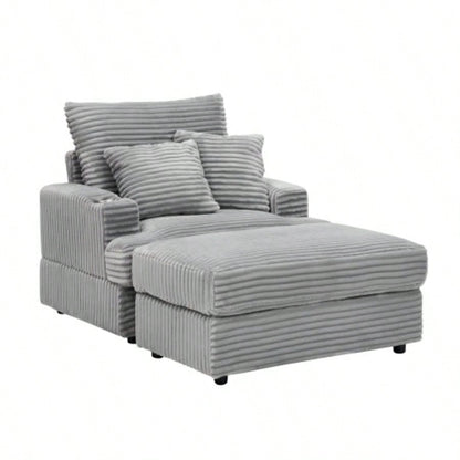 39 - inch Spring upholstered armchair and Ottoman set - comfortable single sofa with cup holder and corduroy fabric, living room or bedroom