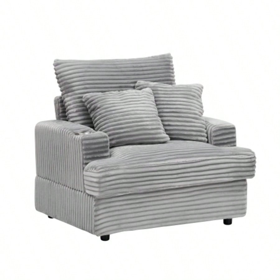 39 - inch Spring upholstered armchair and Ottoman set - comfortable single sofa with cup holder and corduroy fabric, living room or bedroom