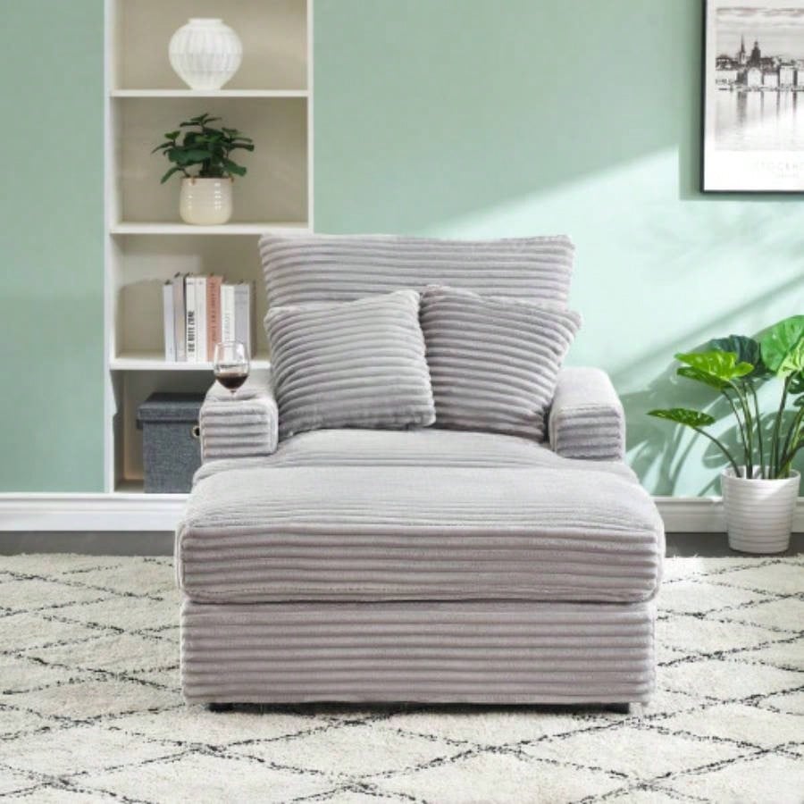 39 - inch Spring upholstered armchair and Ottoman set - comfortable single sofa with cup holder and corduroy fabric, living room or bedroom