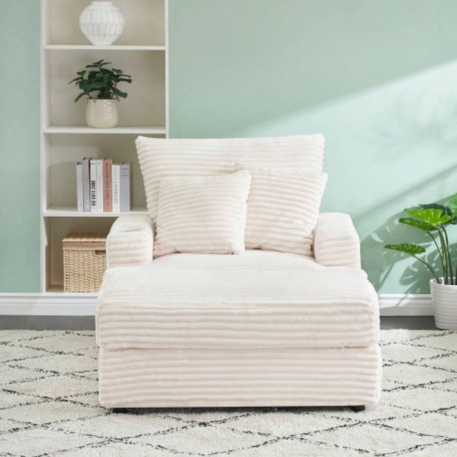 39 - inch Spring upholstered armchair and Ottoman set - comfortable single sofa with cup holder and corduroy fabric, living room or bedroom