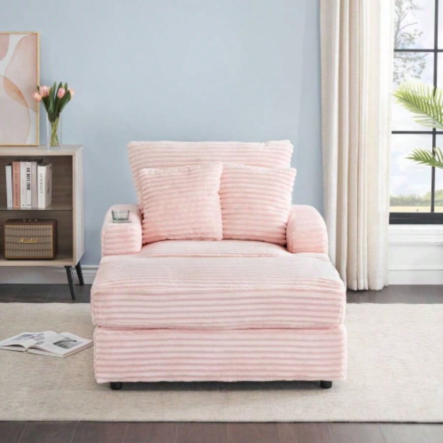 39 - inch Spring upholstered armchair and Ottoman set - comfortable single sofa with cup holder and corduroy fabric, living room or bedroom