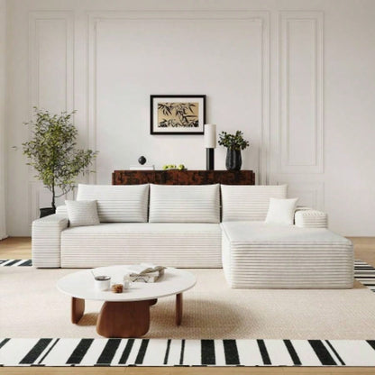 107 Cloud Sectional Couch with L - Shape Chaise, Modern Modular Sofa with Deep, Upholstered Couches Living Room Bedroom, No Assembly Required, Plush Corduroy FabricWhite
