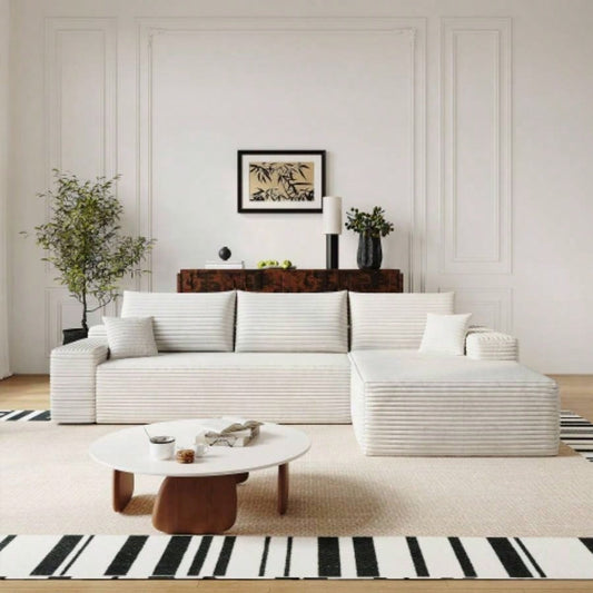 107 Cloud Sectional Couch with L - Shape Chaise, Modern Modular Sofa with Deep, Upholstered Couches Living Room Bedroom, No Assembly Required, Plush Corduroy FabricWhite