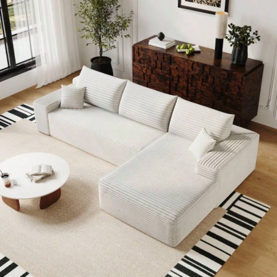 107 Cloud Sectional Couch with L - Shape Chaise, Modern Modular Sofa with Deep, Upholstered Couches Living Room Bedroom, No Assembly Required, Plush Corduroy FabricWhite