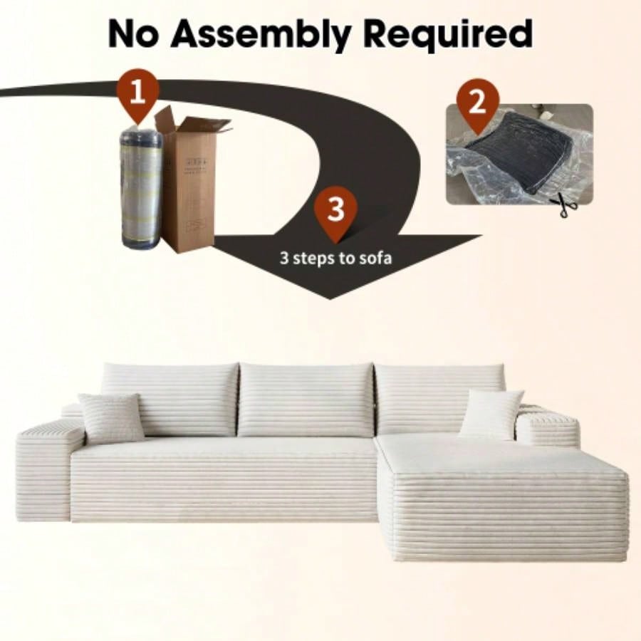 107 Cloud Sectional Couch with L - Shape Chaise, Modern Modular Sofa with Deep, Upholstered Couches Living Room Bedroom, No Assembly Required, Plush Corduroy FabricWhite