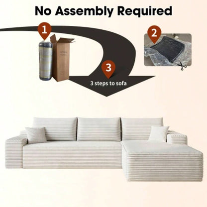 107 Cloud Sectional Couch with L - Shape Chaise, Modern Modular Sofa with Deep, Upholstered Couches Living Room Bedroom, No Assembly Required, Plush Corduroy FabricWhite