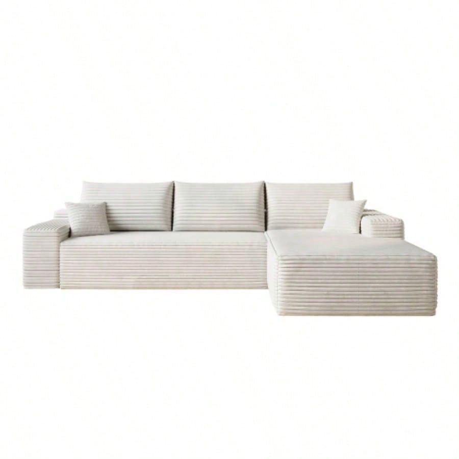 107 Cloud Sectional Couch with L - Shape Chaise, Modern Modular Sofa with Deep, Upholstered Couches Living Room Bedroom, No Assembly Required, Plush Corduroy FabricWhite