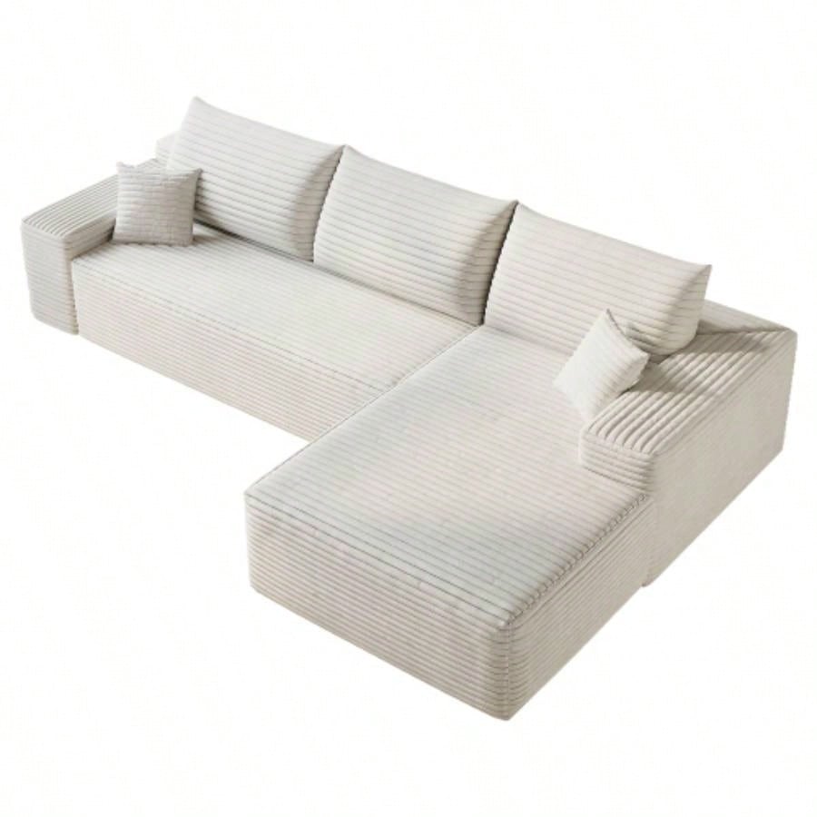 107 Cloud Sectional Couch with L - Shape Chaise, Modern Modular Sofa with Deep, Upholstered Couches Living Room Bedroom, No Assembly Required, Plush Corduroy FabricWhite