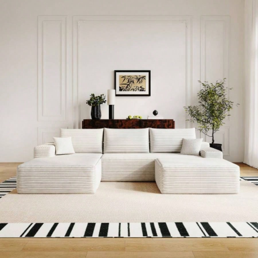 107 Cloud Sectional Couch with L - Shape Chaise, Modern Modular Sofa with Deep, Upholstered Couches Living Room Bedroom, No Assembly Required, Plush Corduroy FabricWhite