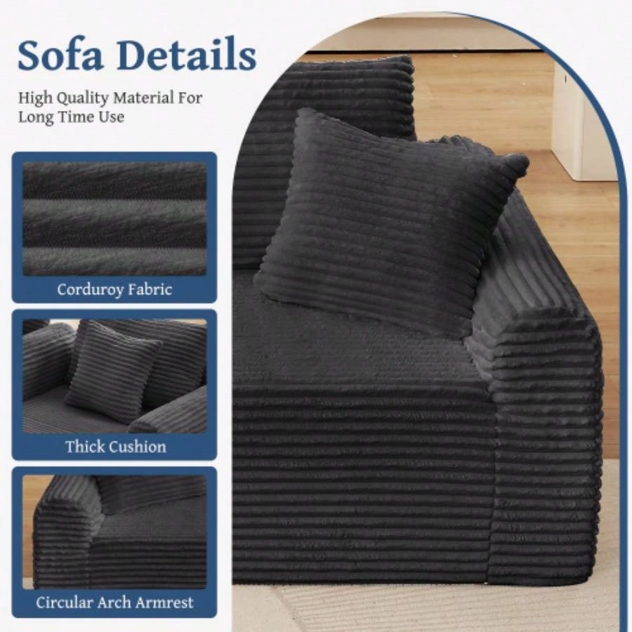 Full - Compression Chaise Lounge Set - Modular Corduroy Sectional with Arched Armrests, Non - Slip Base, Includes 3 Back Cushions 2 Throw Pillows, Right chaise longue sofa