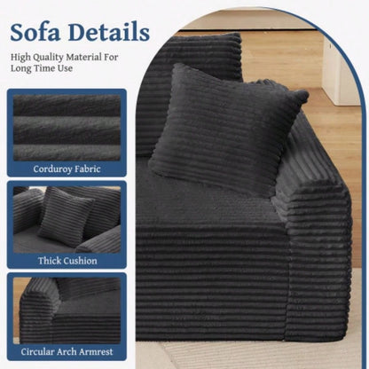 Full - Compression Chaise Lounge Set - Modular Corduroy Sectional with Arched Armrests, Non - Slip Base, Includes 3 Back Cushions 2 Throw Pillows, Right chaise longue sofa