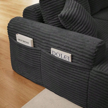 Full - Compression Chaise Lounge Set - Modular Corduroy Sectional with Arched Armrests, Non - Slip Base, Includes 3 Back Cushions 2 Throw Pillows, Right chaise longue sofa
