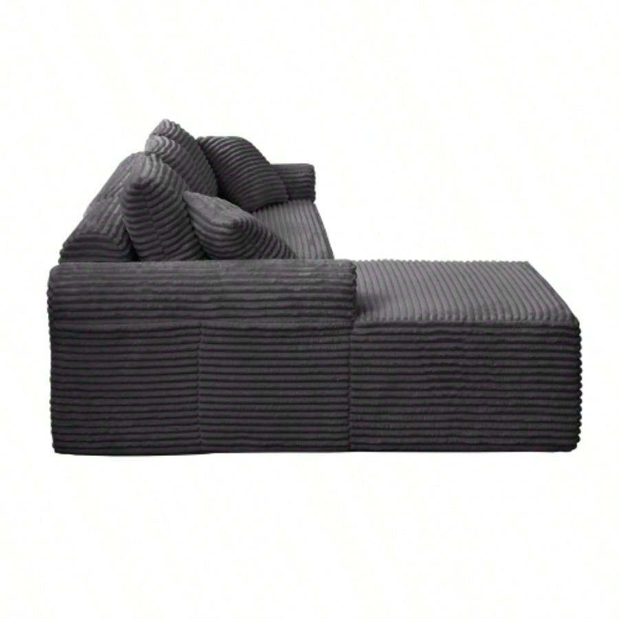 Full - Compression Chaise Lounge Set - Modular Corduroy Sectional with Arched Armrests, Non - Slip Base, Includes 3 Back Cushions 2 Throw Pillows, Right chaise longue sofa